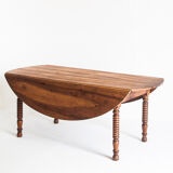 Large antique / vintage flap table. Solid waxed cherry. France, 1960s