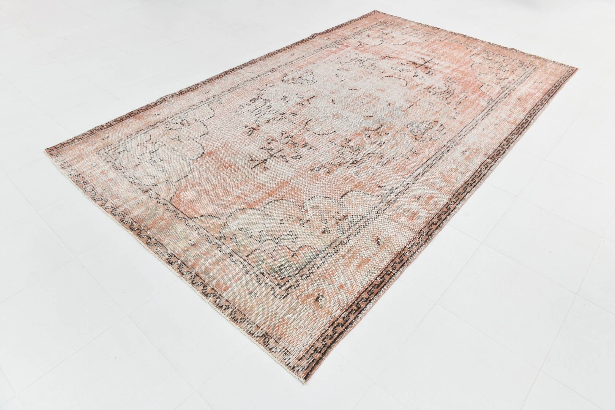 Blush Pink Muted Turkish Vintage Handmade Wool Carpet Rug, 191x316 Cm