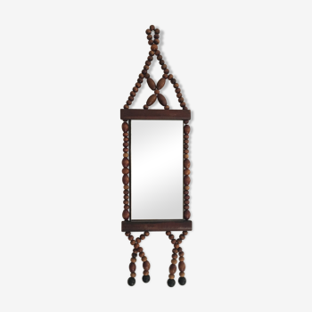 Miroir bohème vintage en perles et bois  49x14cm