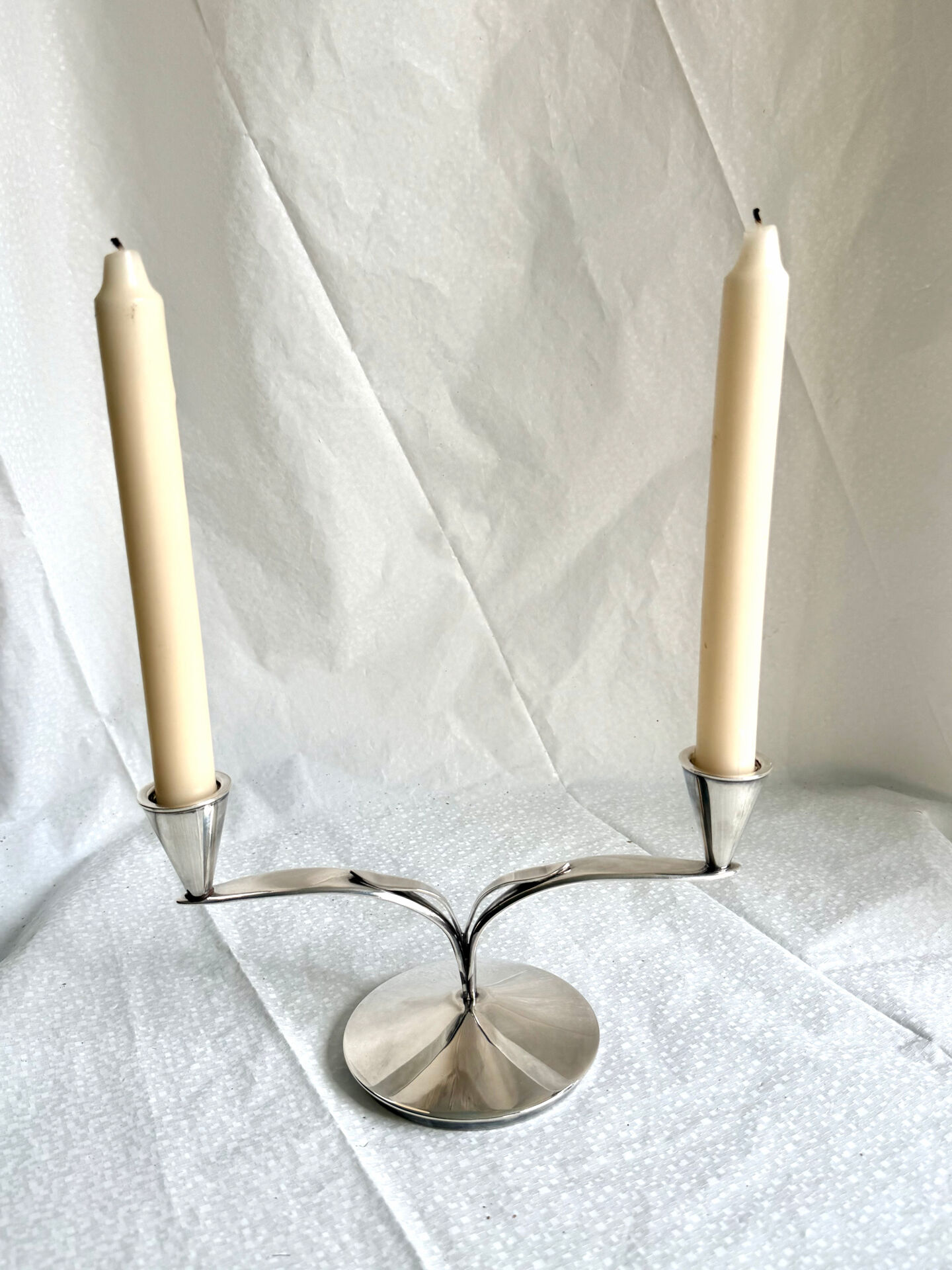 Bougeoir double en argent massif de style Art Déco danois