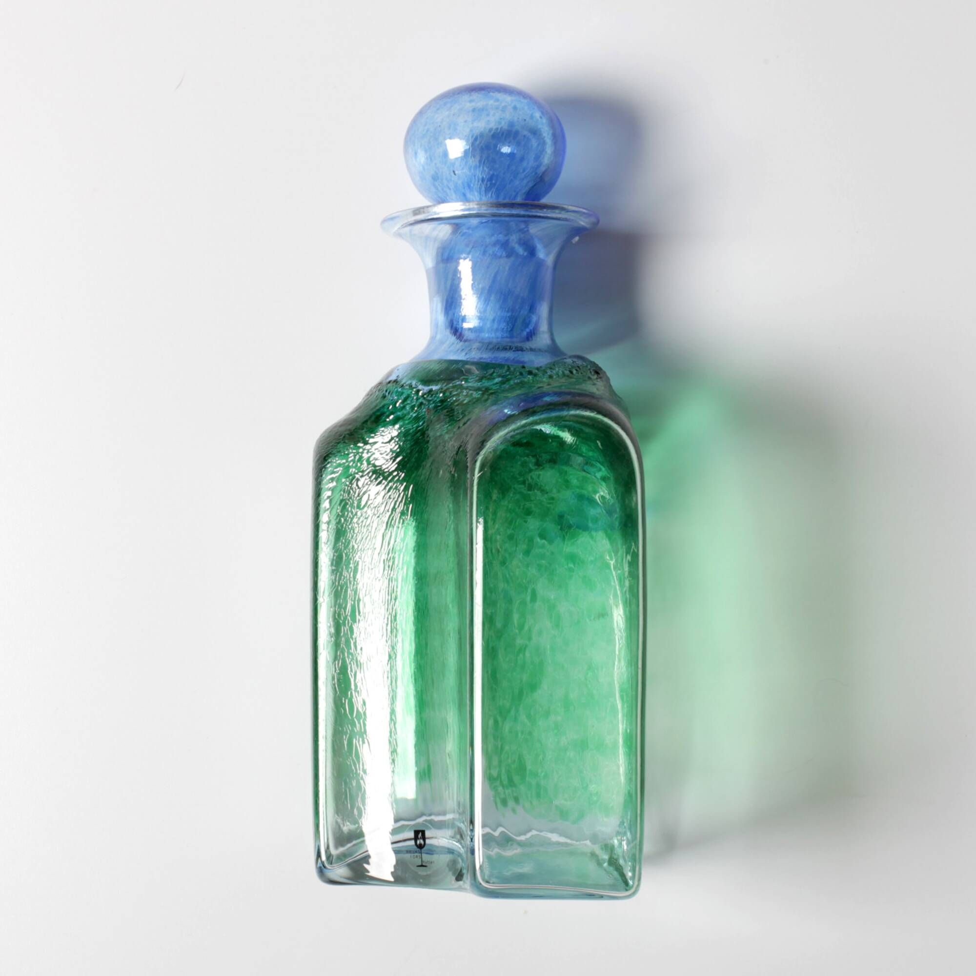 Vintage Green and Blue Glass Decanter Antikva by Bertil Vallien Sweden 1994