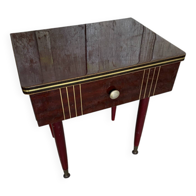Chevet Ancien Table Nuit Bois Laqué Tiroir Mid-Century Vintage