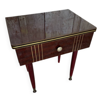 Antique Nightstand Lacquered Wood Drawer Mid-Century Vintage