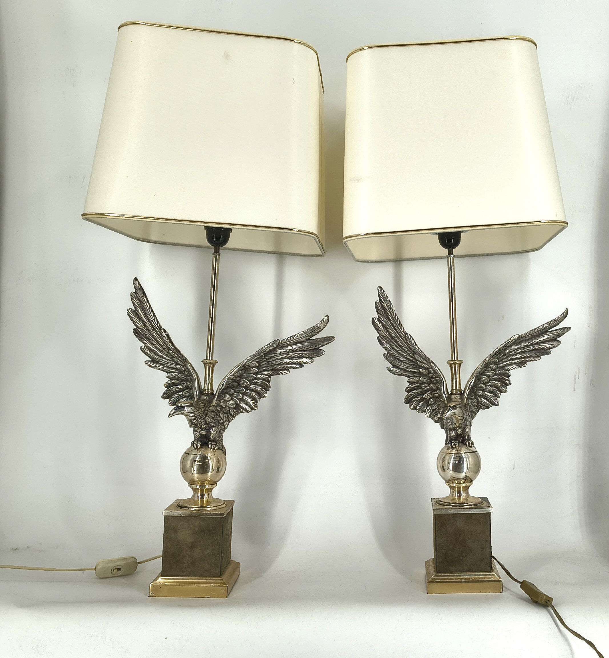 Pair of nickel eagle table lamps by Loevsky and Loevsky, 1970s