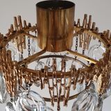 Lustre brutaliste en laiton avec pampilles en cristal