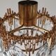 Small brass brutalist chandelier with crystal stamps