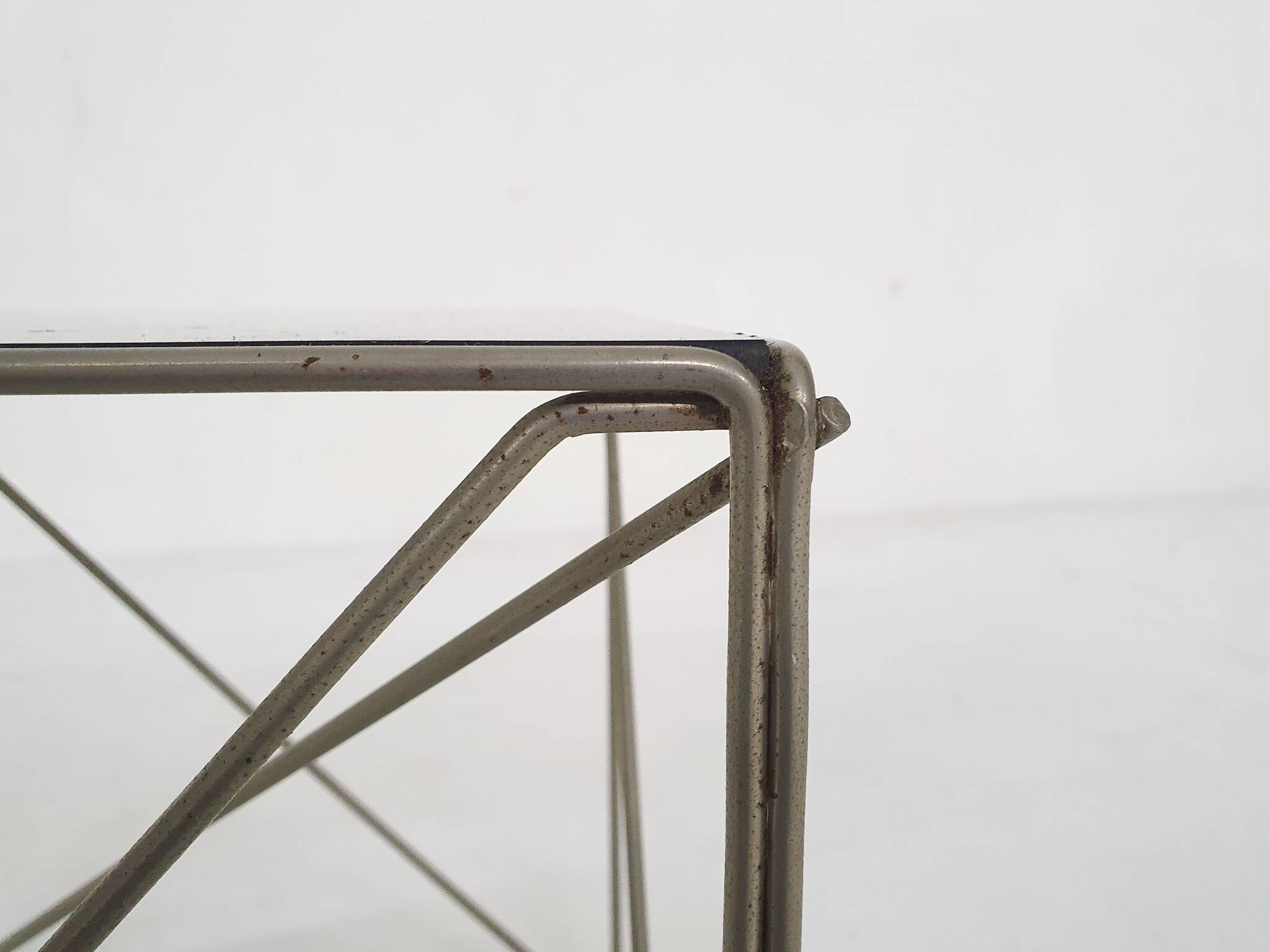 Rare metal and glass side table by Max Sauze, Isocele, France 1960's