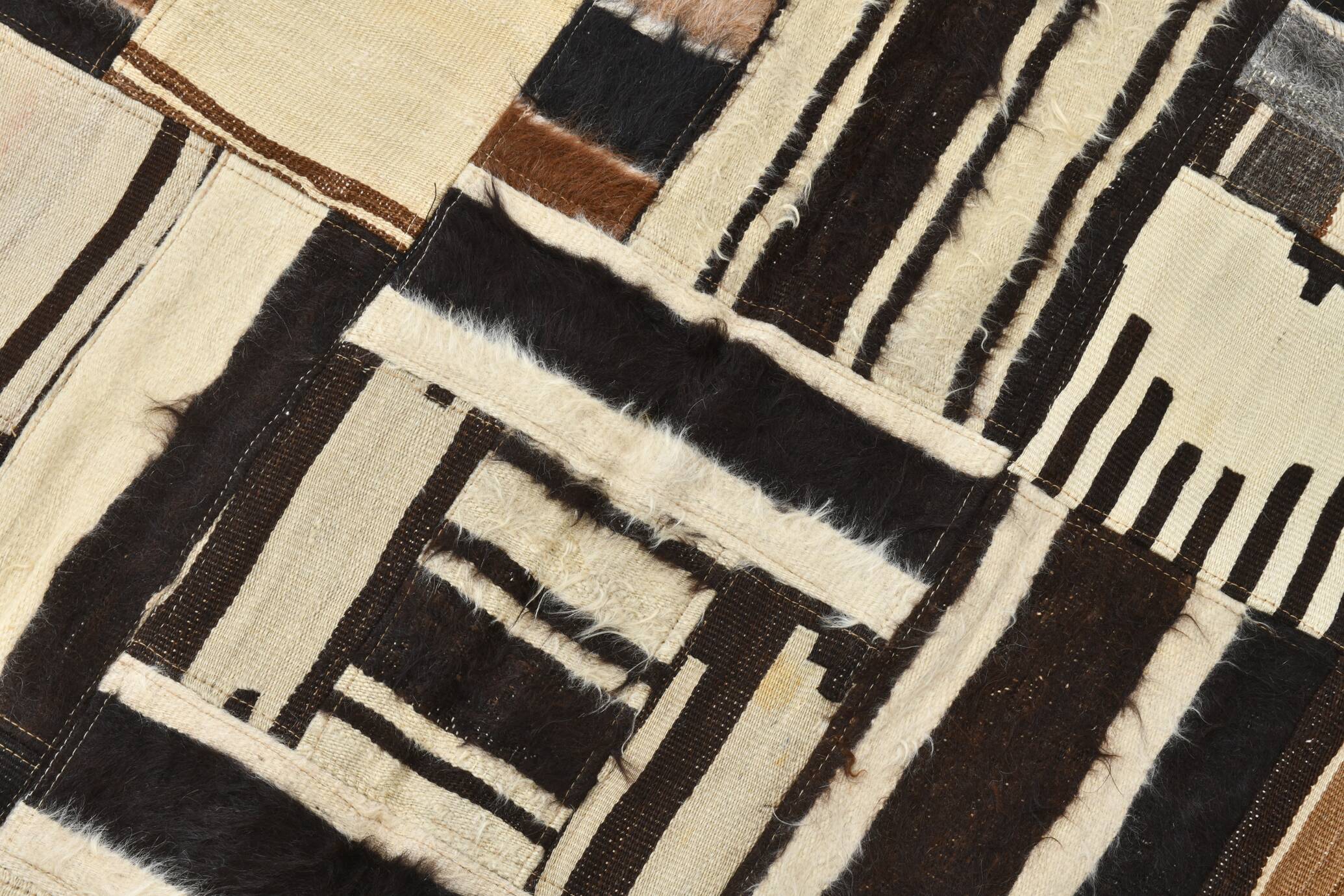 5x7 Brown & Cream Handmade Vintage Kilim Rug, 149x200Cm