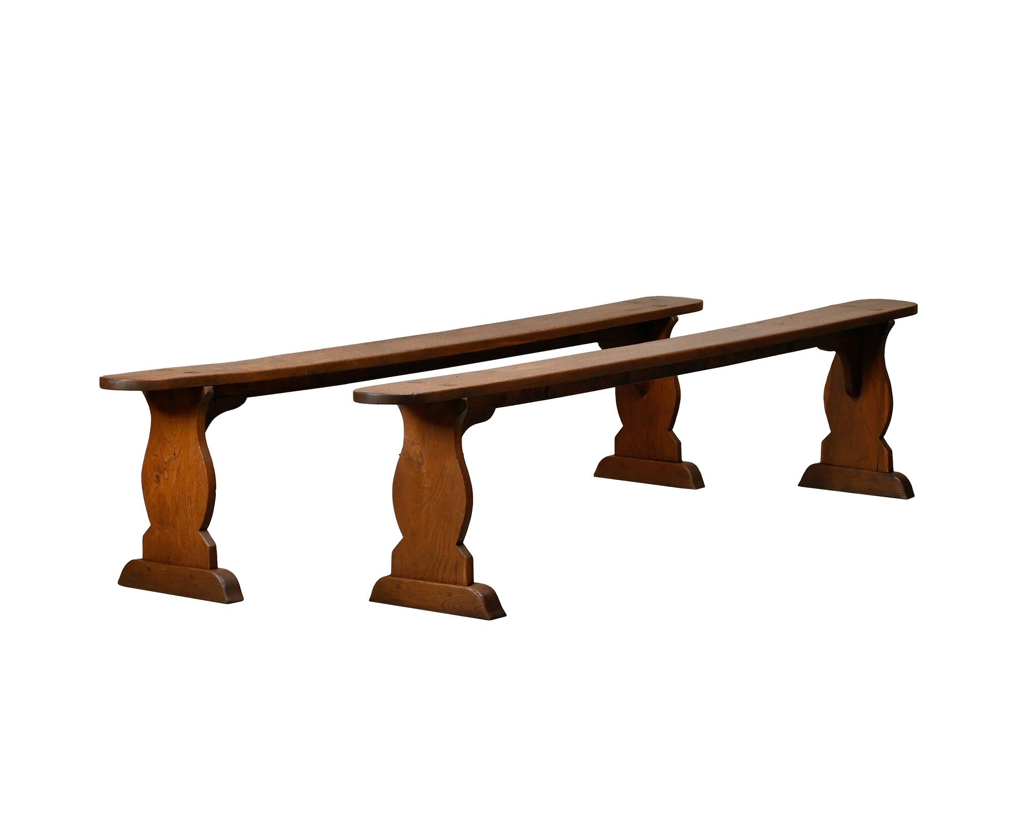 Antique, Primitive and Rustic Farm Benches in solid Oak, France 1920's