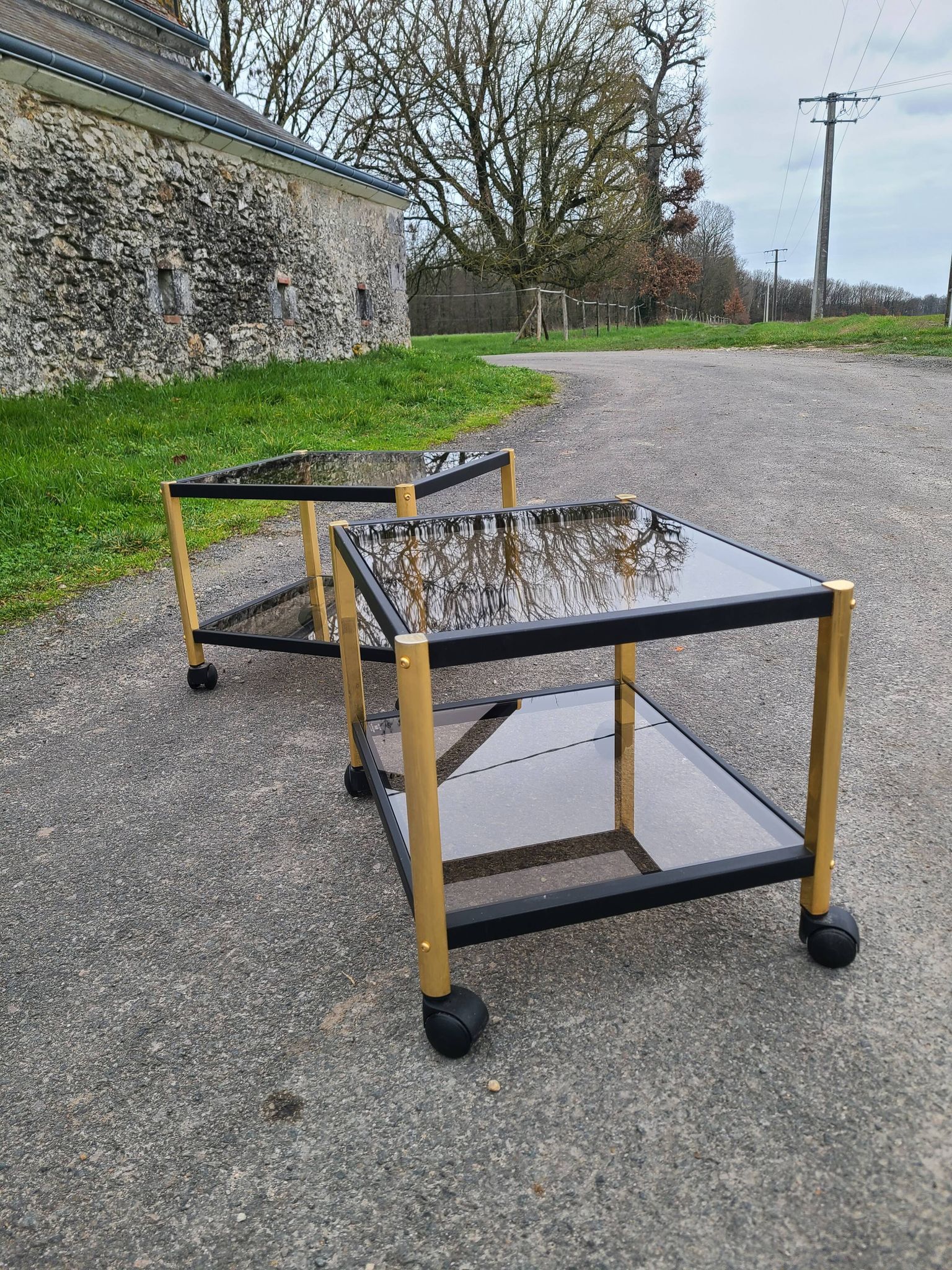 Coffee table golden black and Erard smoked glass