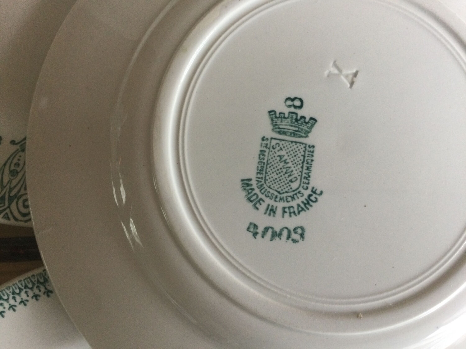 9 dessert plates Saint Amand 4003 art nouveau décor blue-green