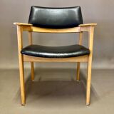 Black leather armchair scandinavian design 1950