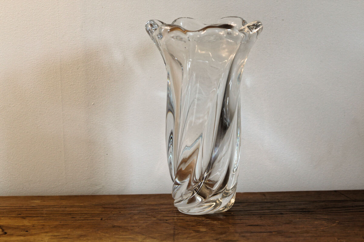 Twisted crystal vase, signed