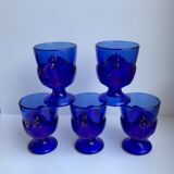 Set of 5 shells model hens in glass color royal blue 70s