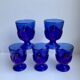 Set of 5 shells model hens in glass color royal blue 70s