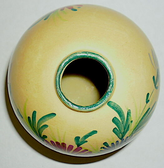 Vase "ball" decorated floral in polychrome earthenware glazed by Saint-Clement