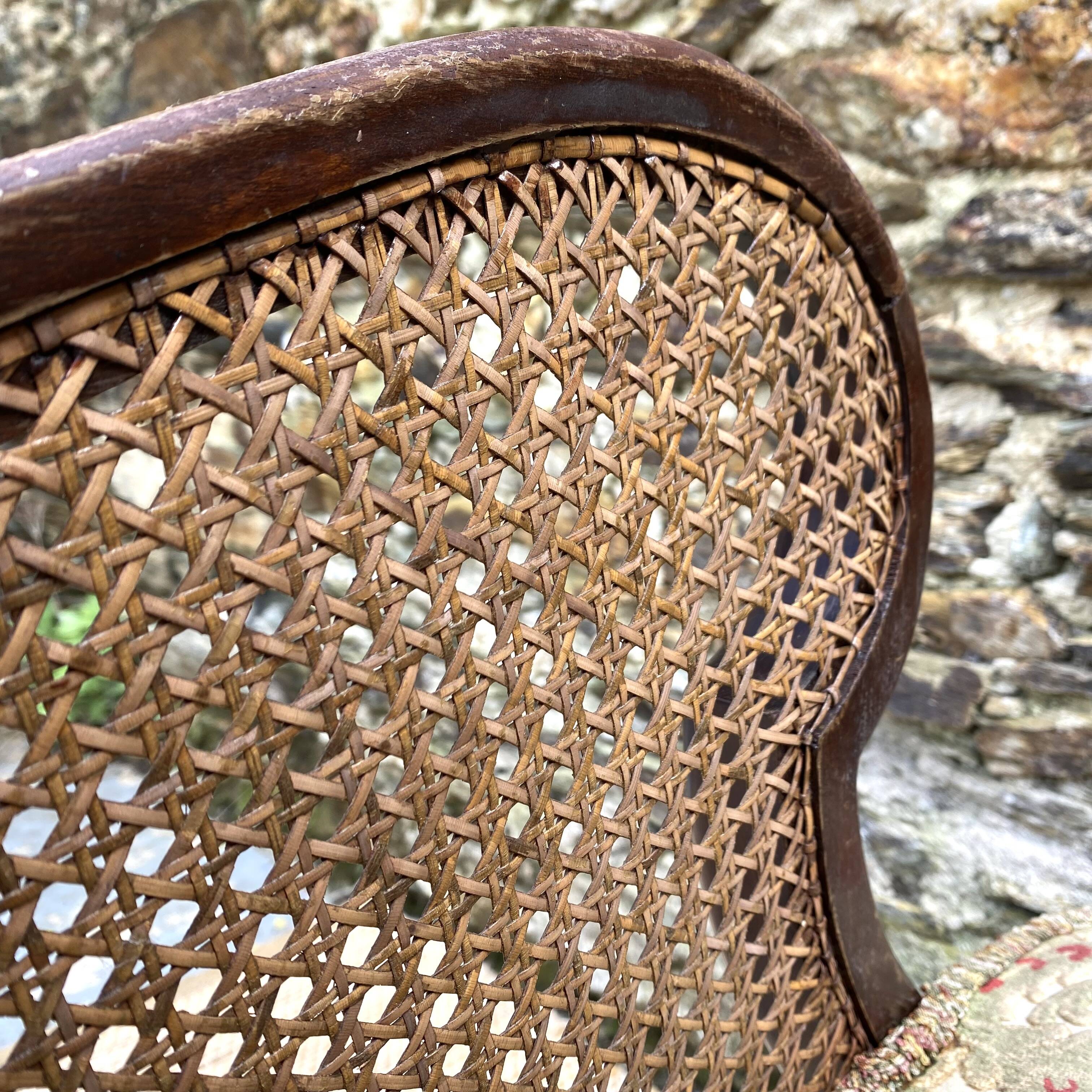 English cane and velvet armchair, Chippendale style