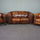 Beautiful sheep leather set of two club chairs and a 2 seater sofa