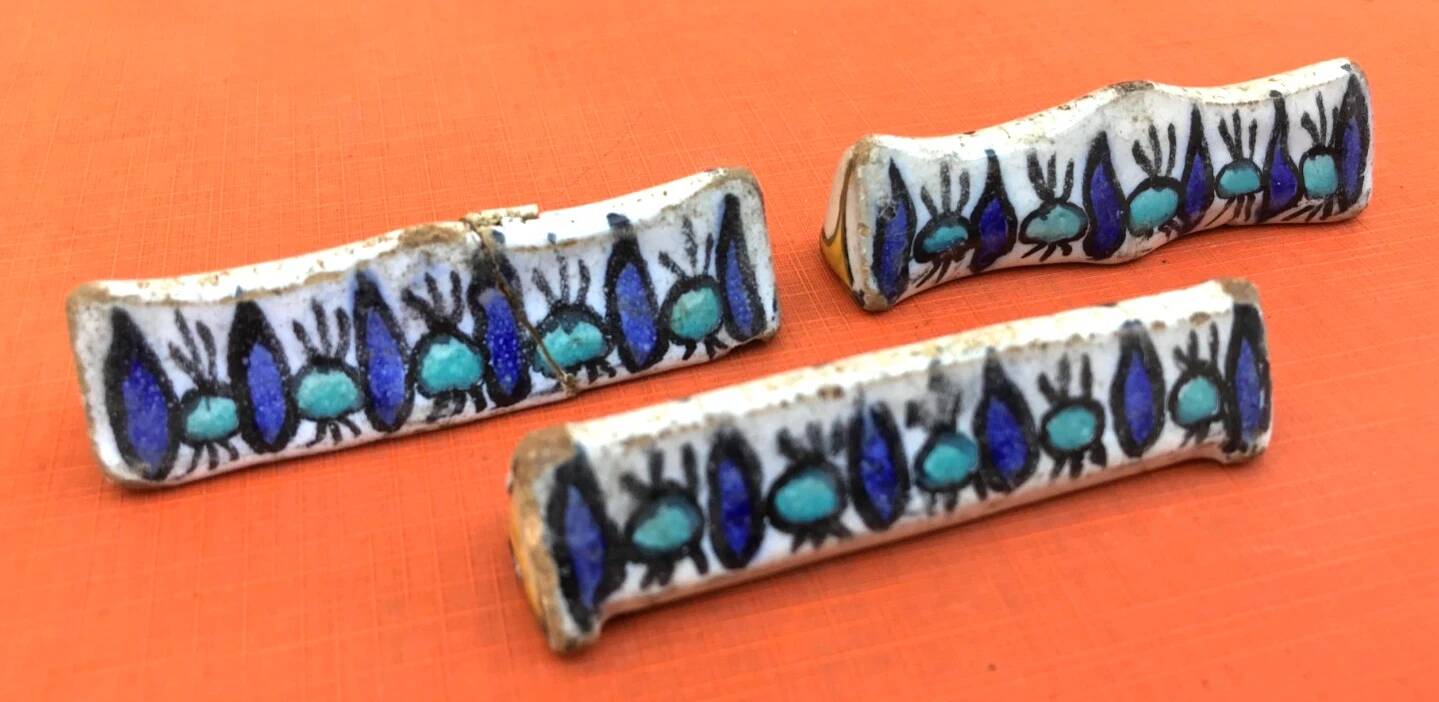 1920-1940 3 Ceramic Knife Holders Tunisian Nabeul el-Kh Workshop