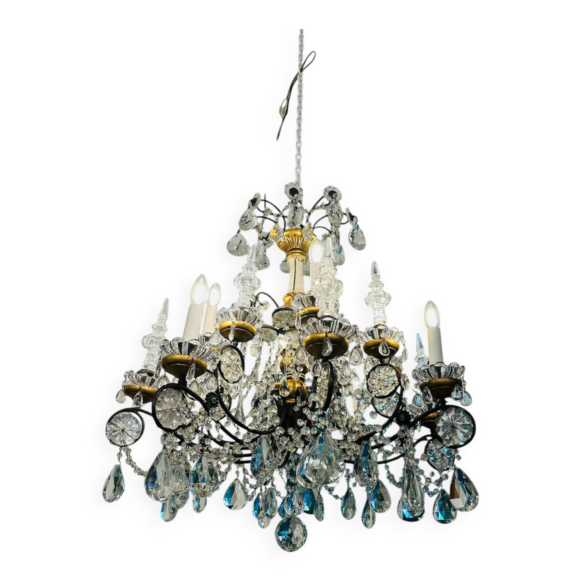 French Bronze and Crystal Maison Bagues style chandelier chandelier