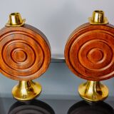 Pair of brutalist candlesticks by Ardisur, bronze and wood, Spain, 1970