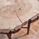 Brutalist tripod high table in wood and metal, 74 cm