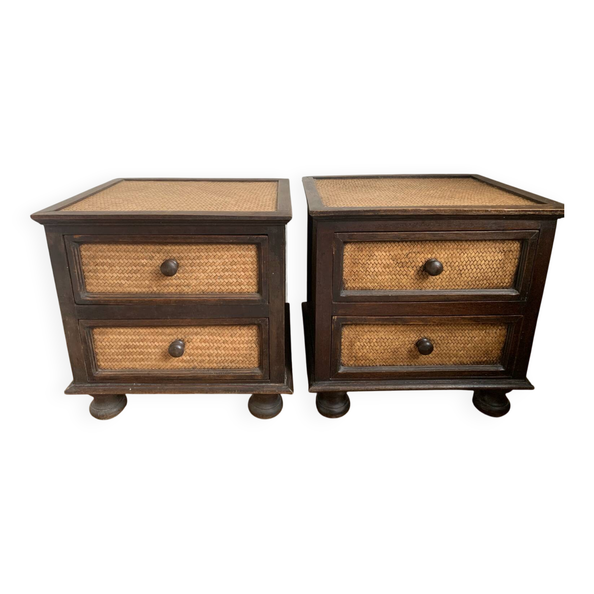 Tables de chevet - Bois exotique et rotin