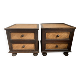 Tables de chevet - Bois exotique et rotin