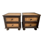Tables de chevet - Bois exotique et rotin