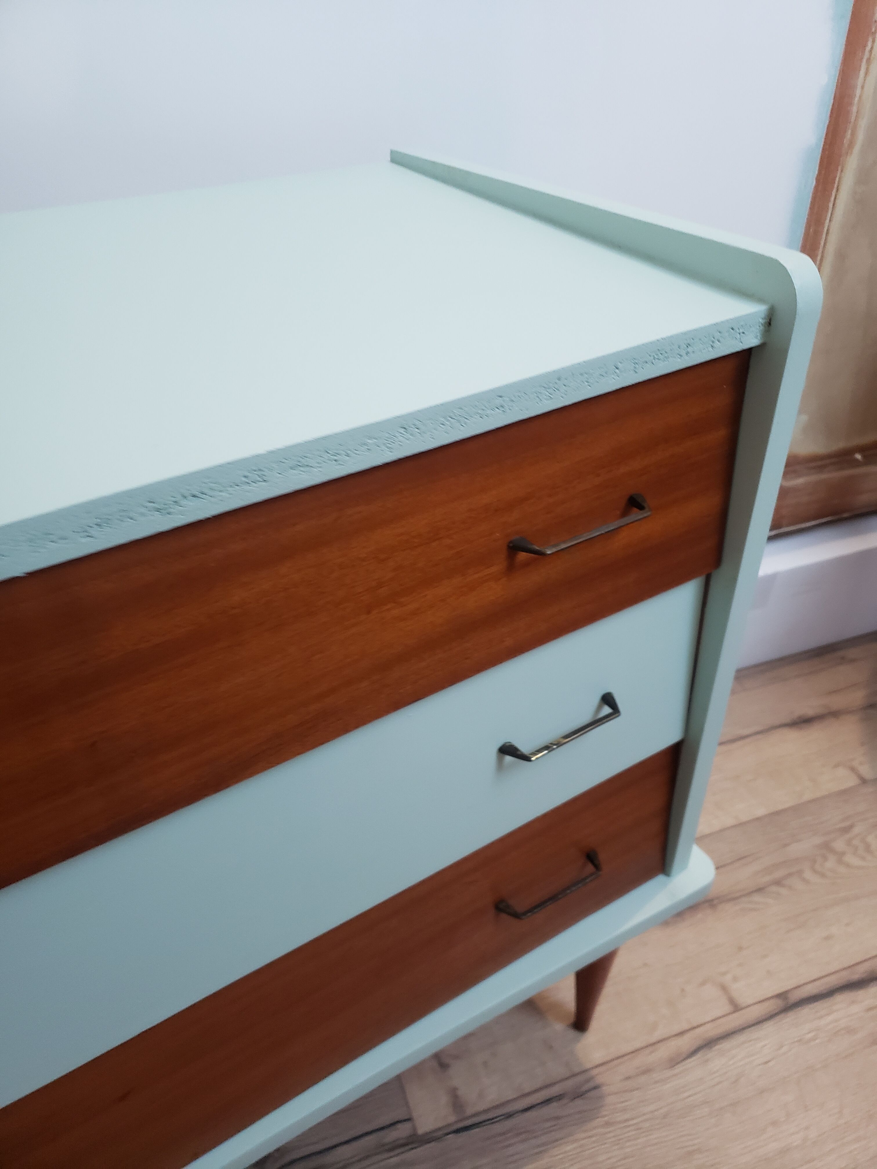 Vintage wood and blue chest of drawers
