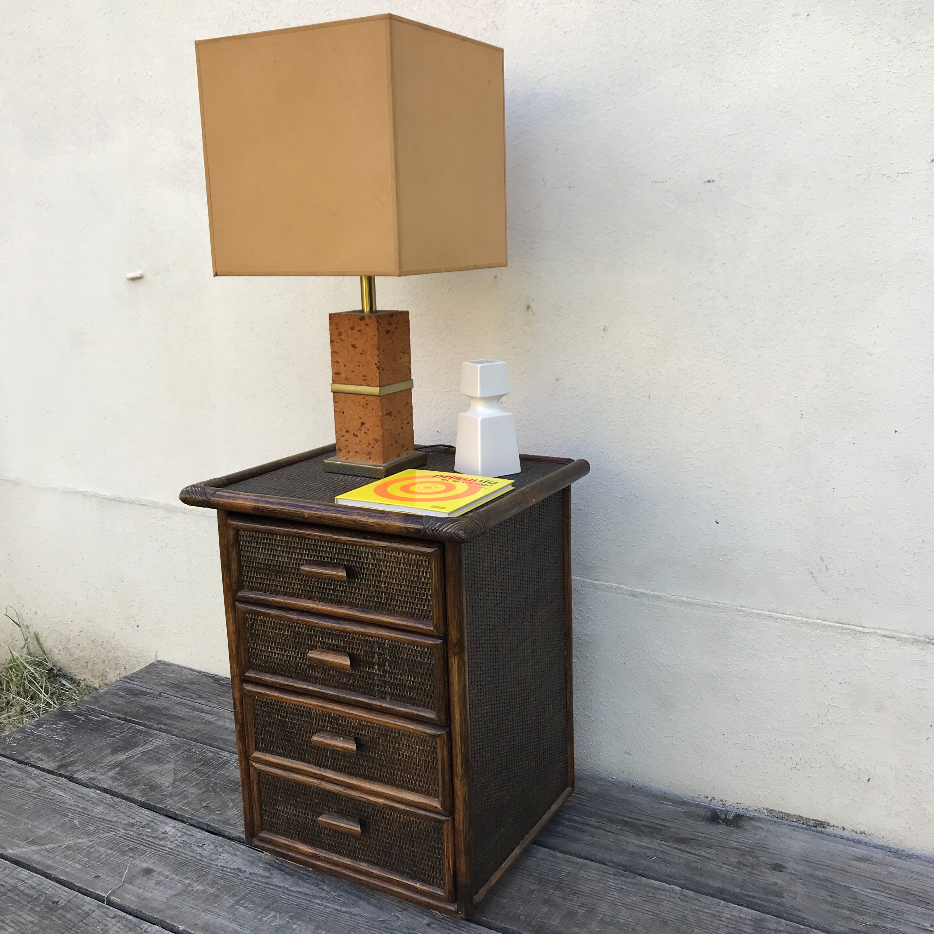 Vintage bamboo drawer cabinet 1970