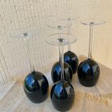 Footed glasses in blown purple bubble glass, Murano style.