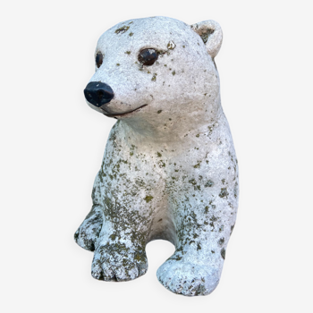 Statue de jardin en pierre reconstitué ours polaire 1980s