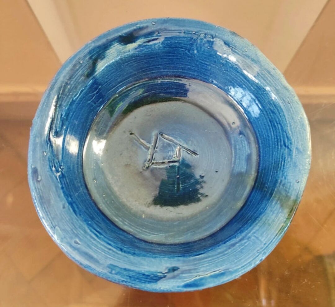 Vide-poches artisanal vintage bleu cobalt en céramique