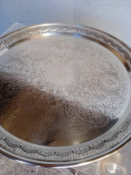 Silver metal tray 35 cm early 20th round