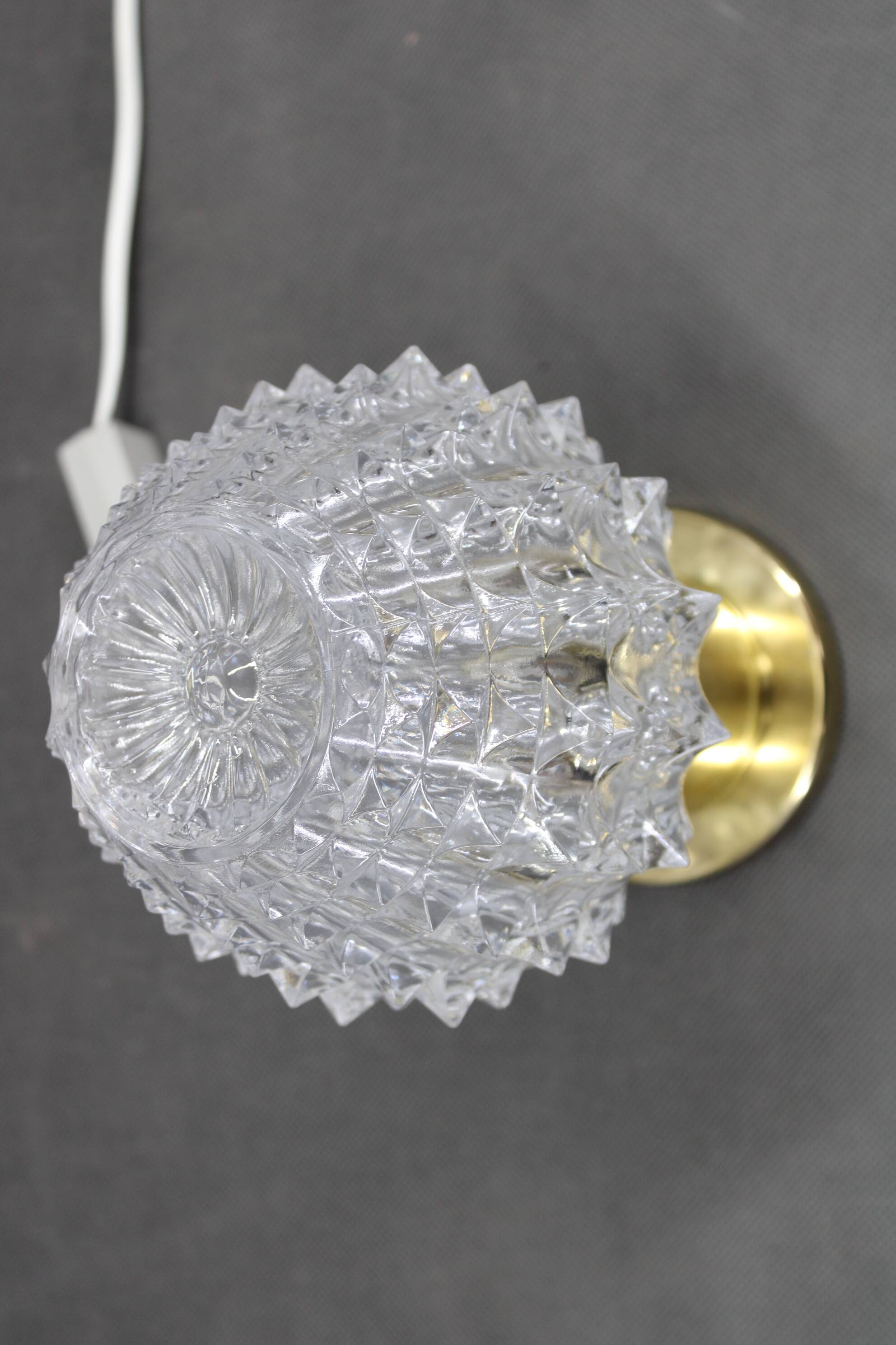 Pair of 1970s mid-century Czech table lamps with prismatic glass shades