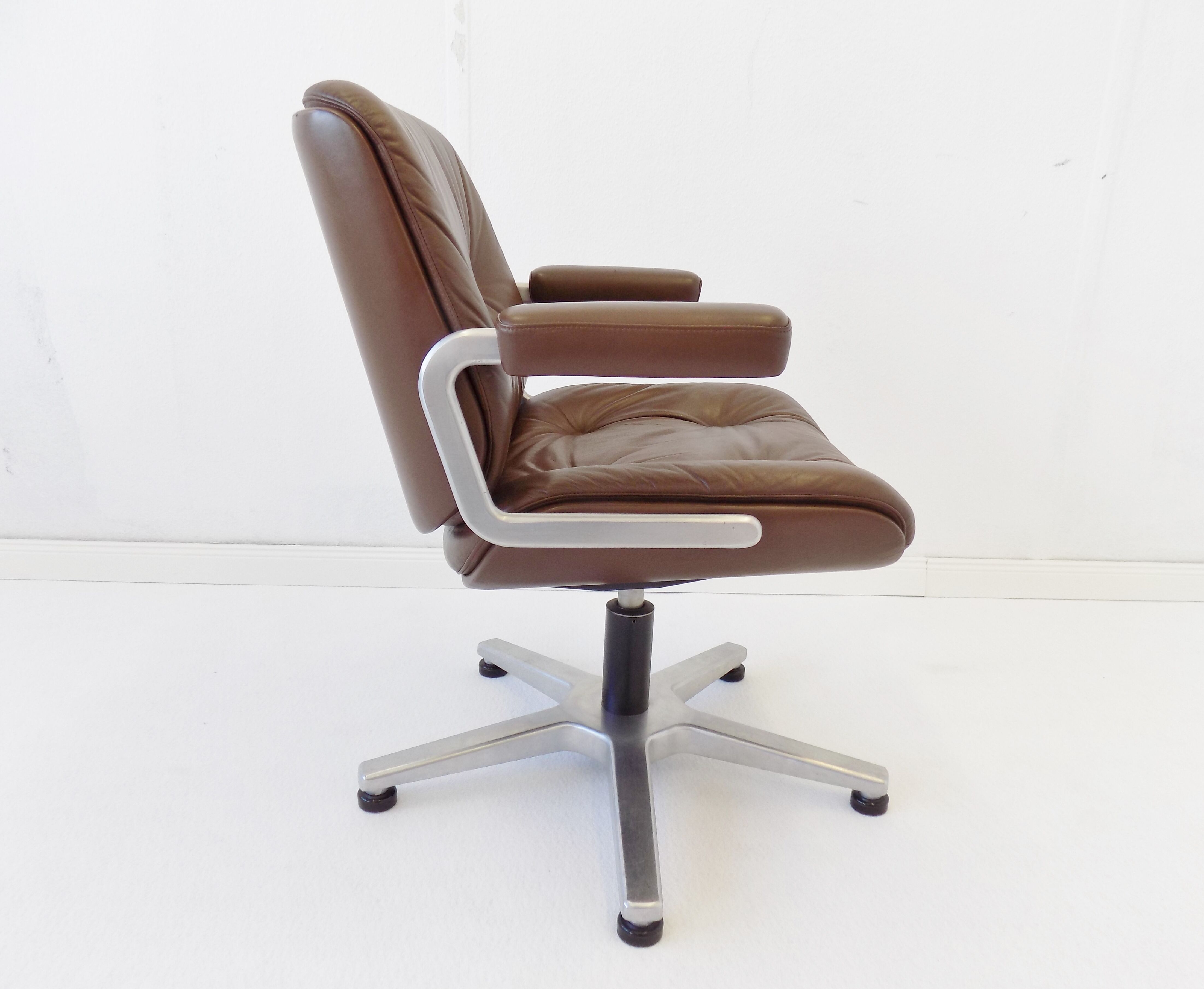 Martin Stoll brown leather office chair by Karl Dittert