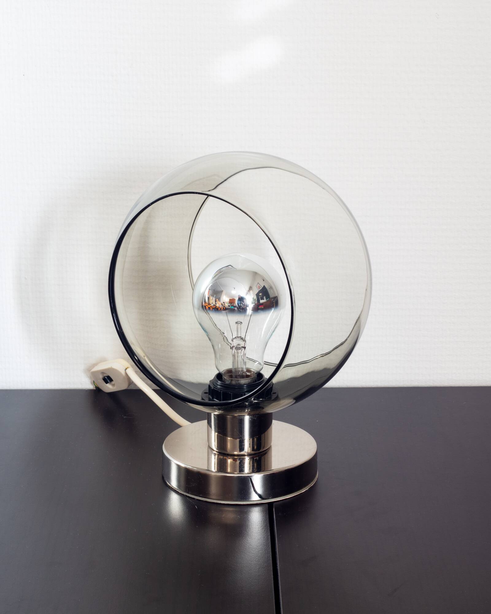 Space Age chrome and smoked glass lamp 70's