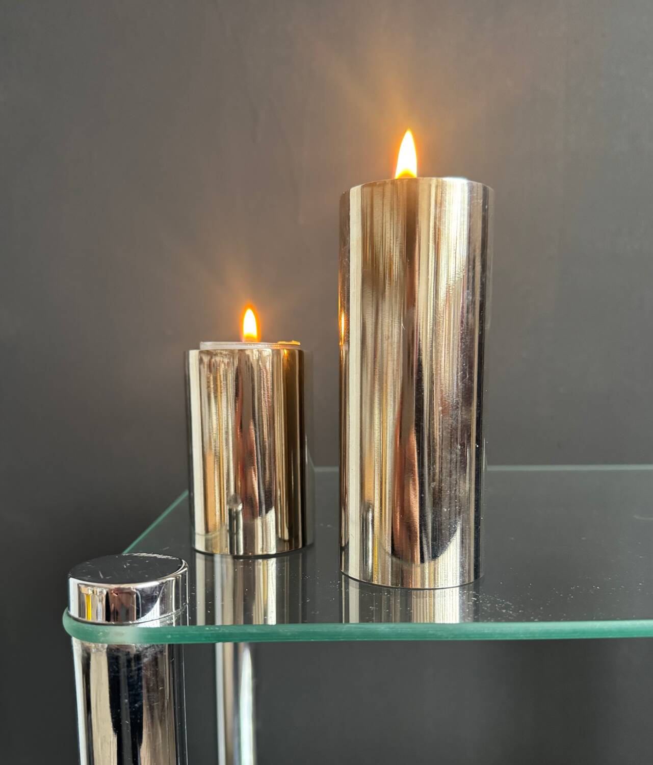 Chrome cylinder candlesticks from the 1980s