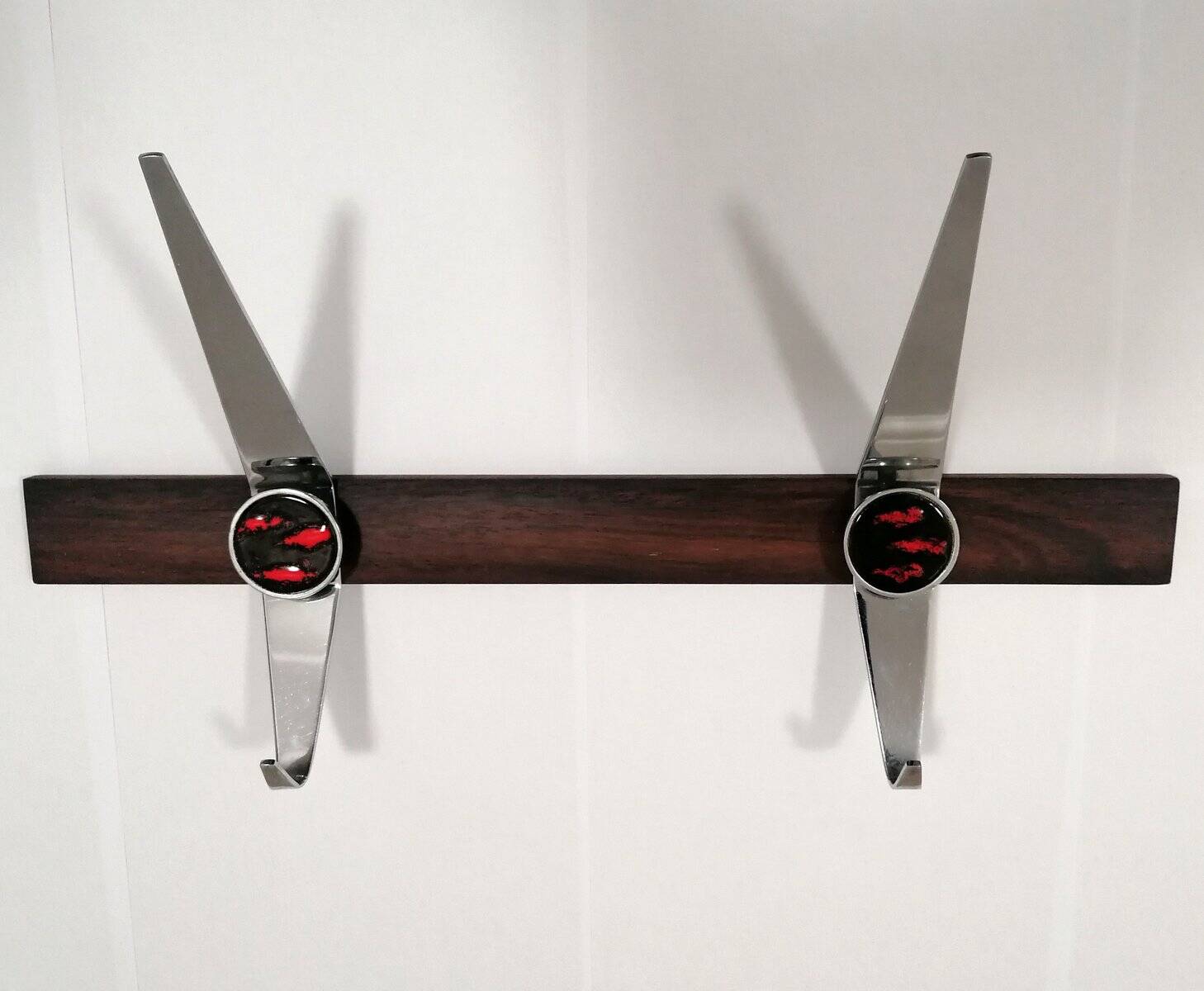 Vintage ceramic, teak and chrome plated coat rack