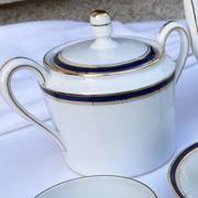 Haviland tea service in white limoges porcelain with navy blue net and gold model embassy