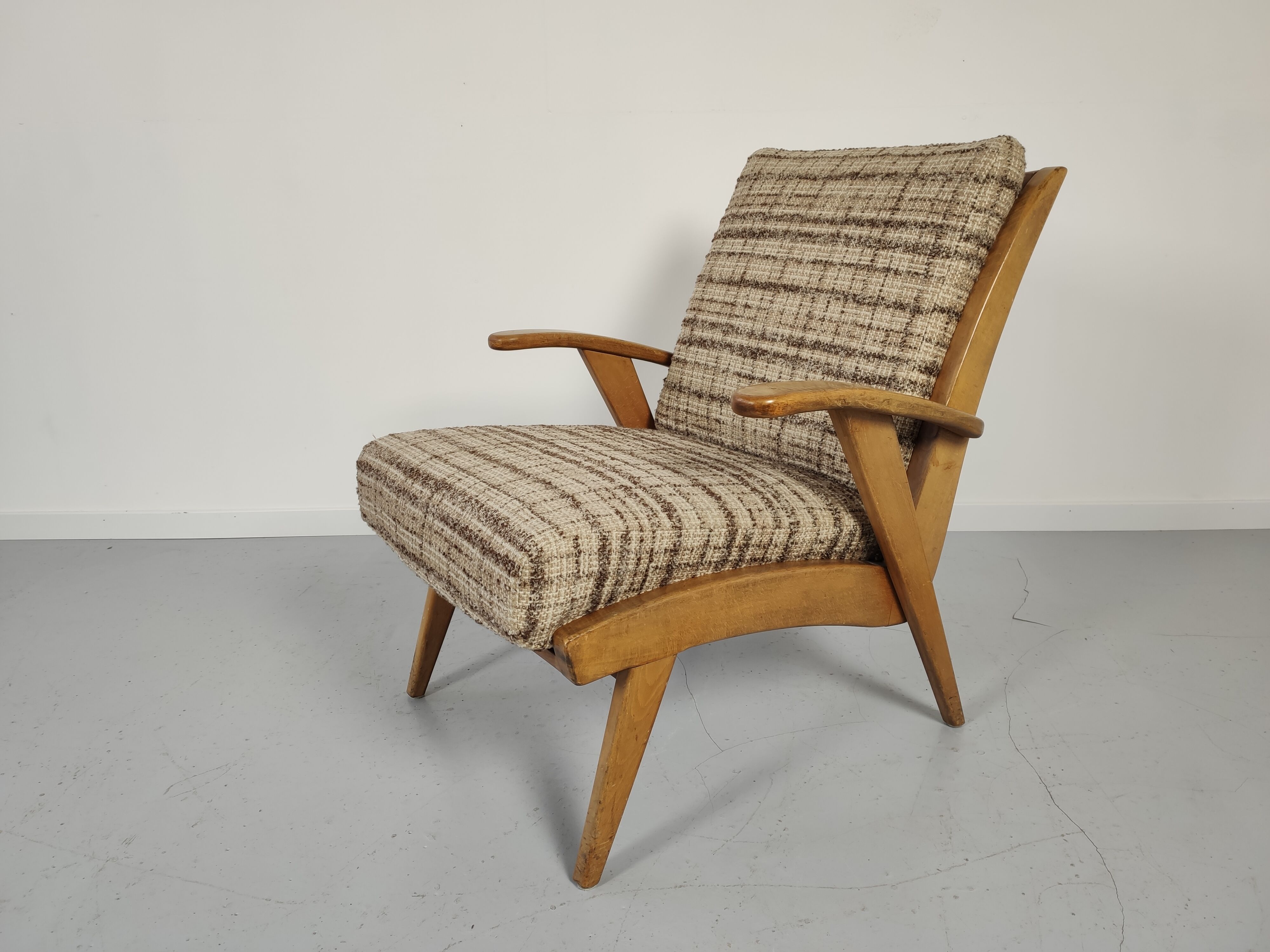 Paire de fauteuils vintage bois tissus 1960s