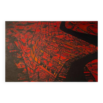 Abstract painting, oil on panel, Serge Detriaux, ca 1988