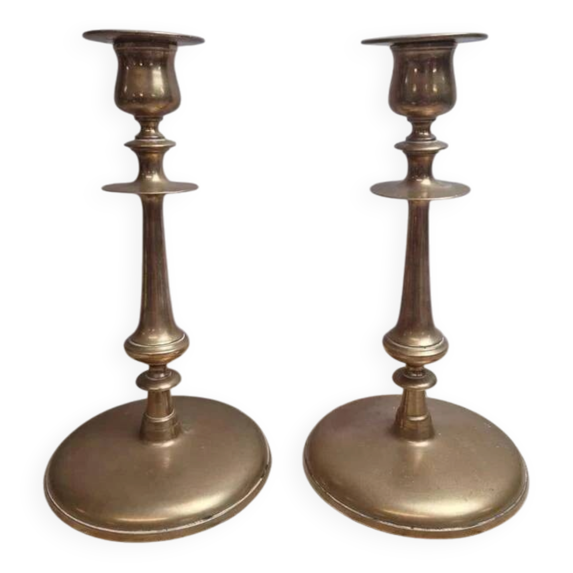 Pair of antique weighted brass candlesticks – neoclassical style