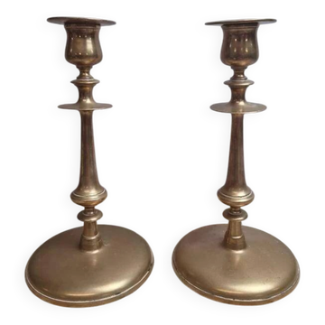 Pair of antique weighted brass candlesticks – neoclassical style