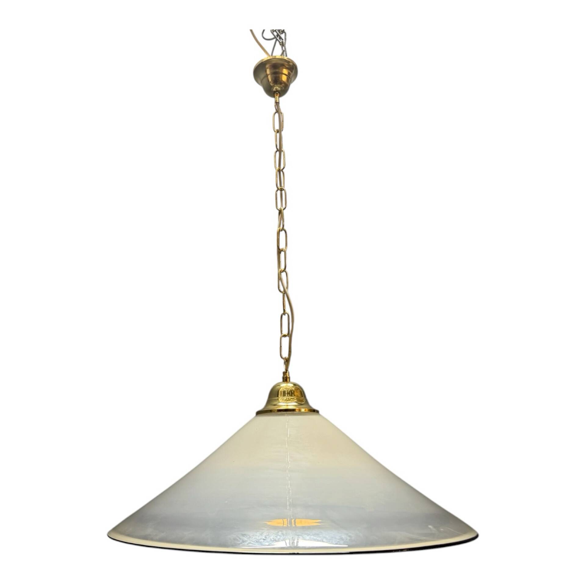White Murano Glass Pendant Light with Black Rim, Italy, Mid-Century
