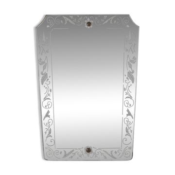 Miroir mural en verre décoré de design italien vintage des années 1940