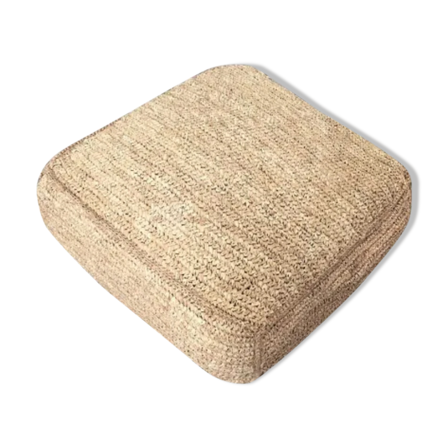Pouf square floor cushion in natural bohemian jute raffia