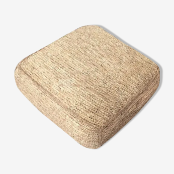 Pouf square floor cushion in natural bohemian jute raffia