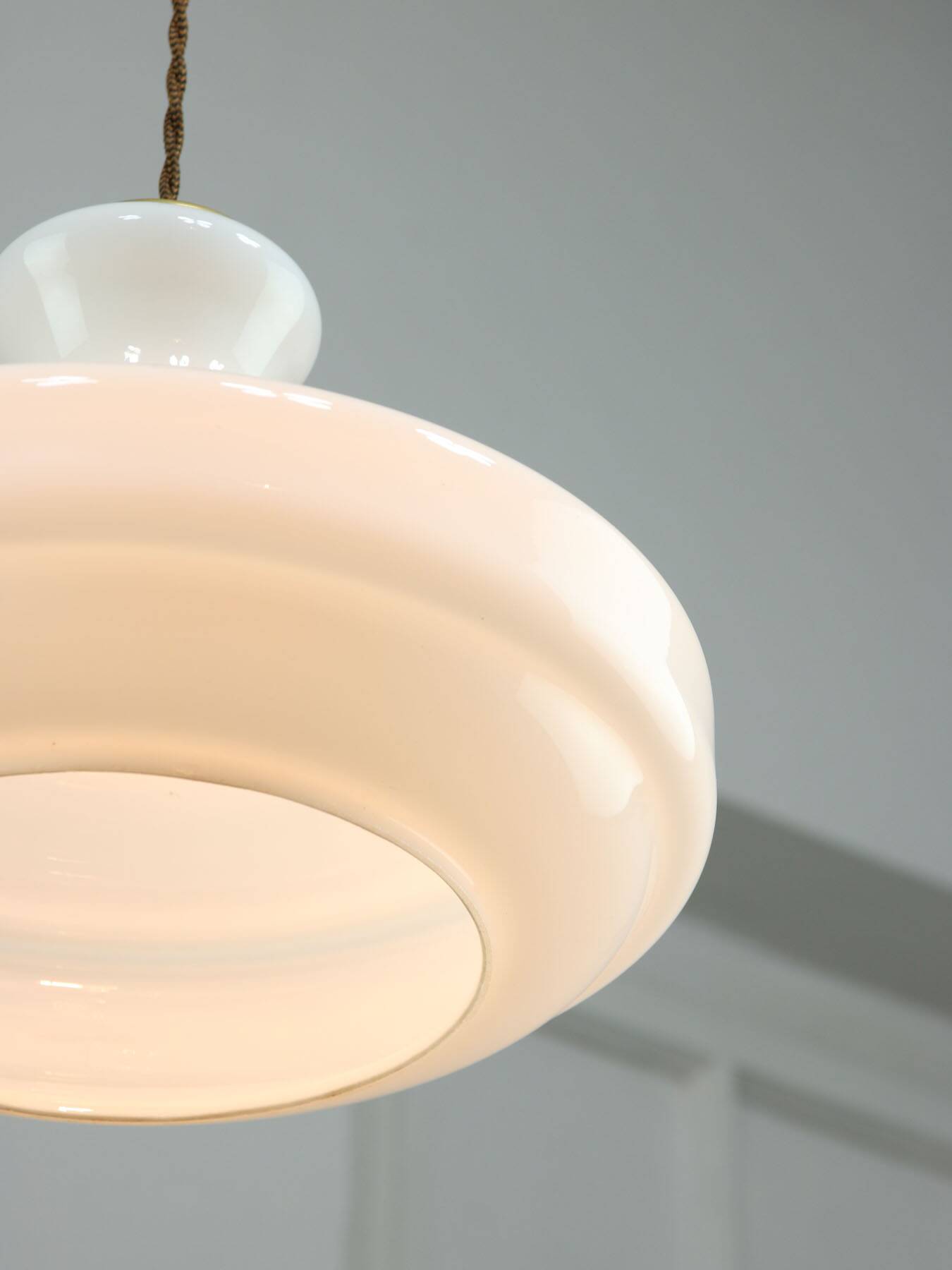 Mid-Century Italian White Glass and Brass Pendant Lamp